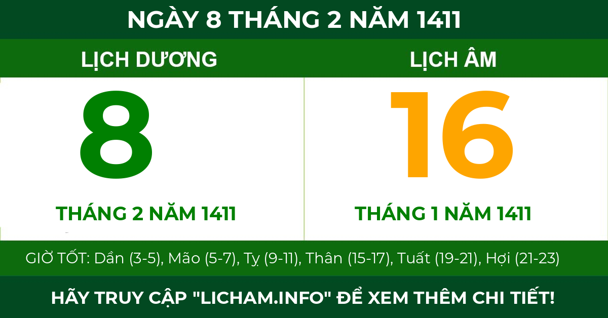 lịch âm ngày 8 tháng 2 năm 1411