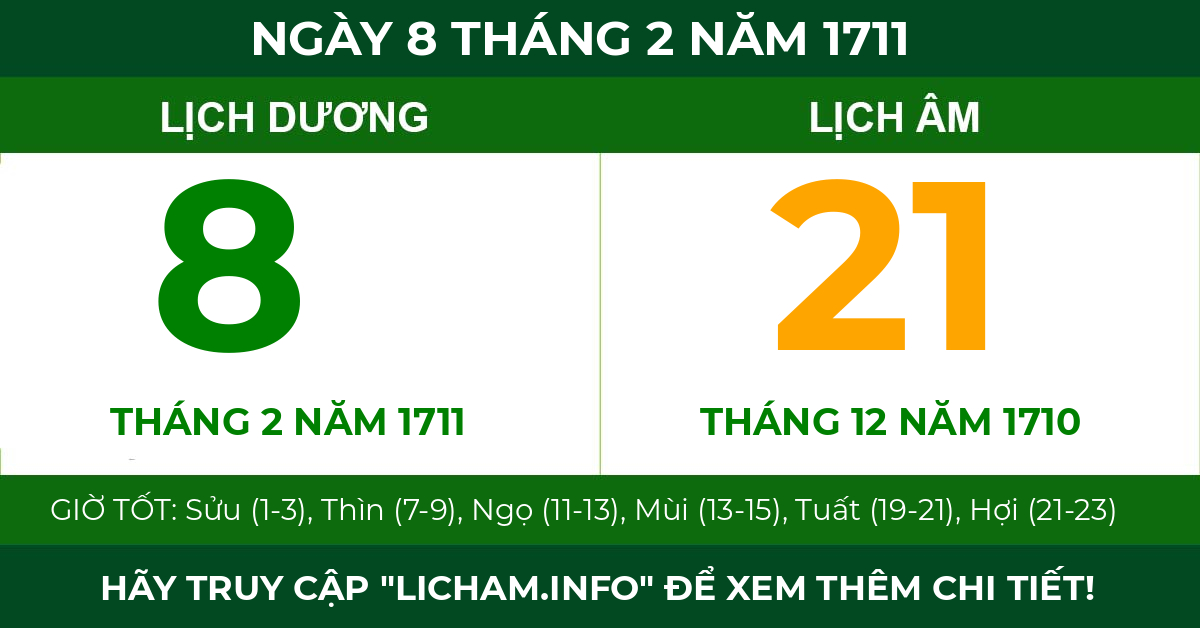 lịch âm ngày 8 tháng 2 năm 1711