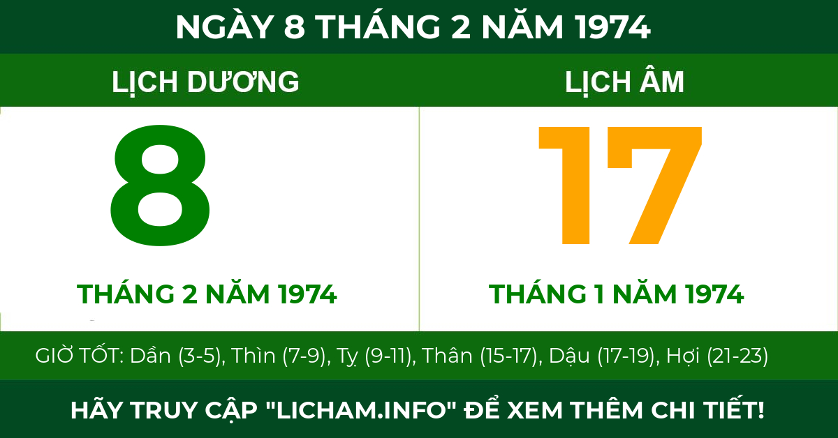 lịch âm ngày 8 tháng 2 năm 1974