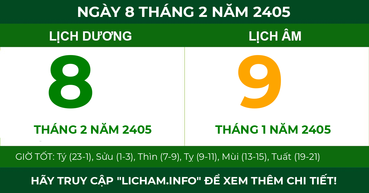 lịch âm ngày 8 tháng 2 năm 2405