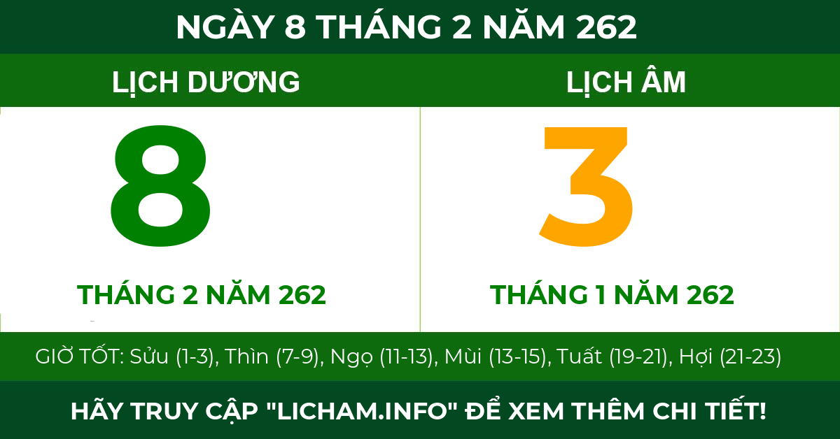 lịch âm ngày 8 tháng 2 năm 262