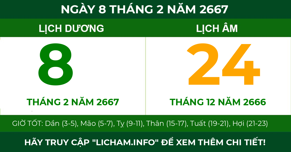 lịch âm ngày 8 tháng 2 năm 2667