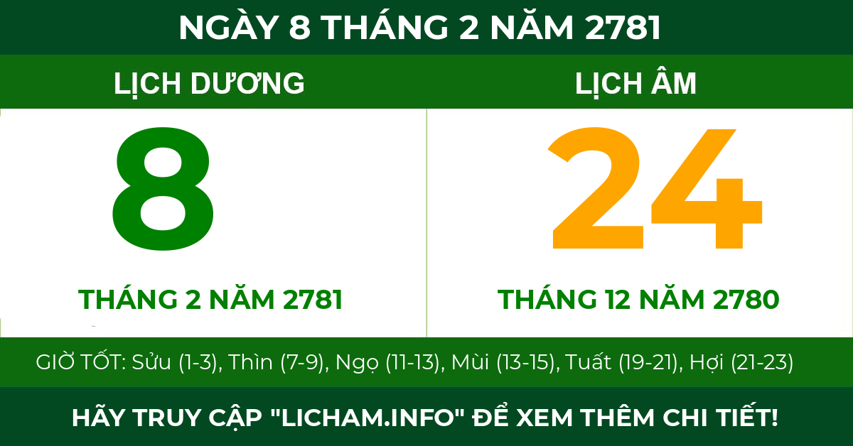 lịch âm ngày 8 tháng 2 năm 2781