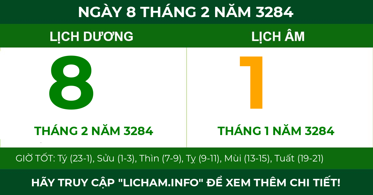 lịch âm ngày 8 tháng 2 năm 3284