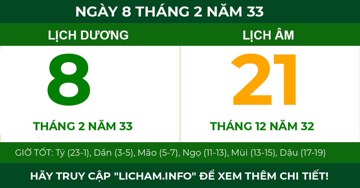 lịch âm ngày 8 tháng 2 năm 33