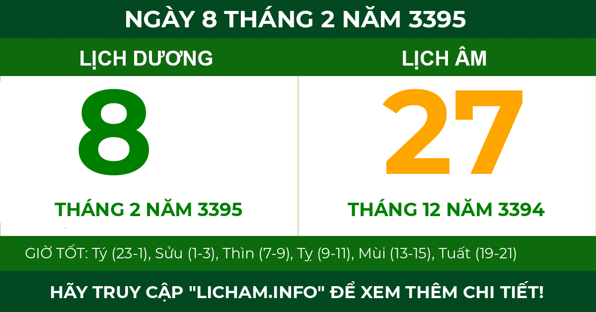 lịch âm ngày 8 tháng 2 năm 3395