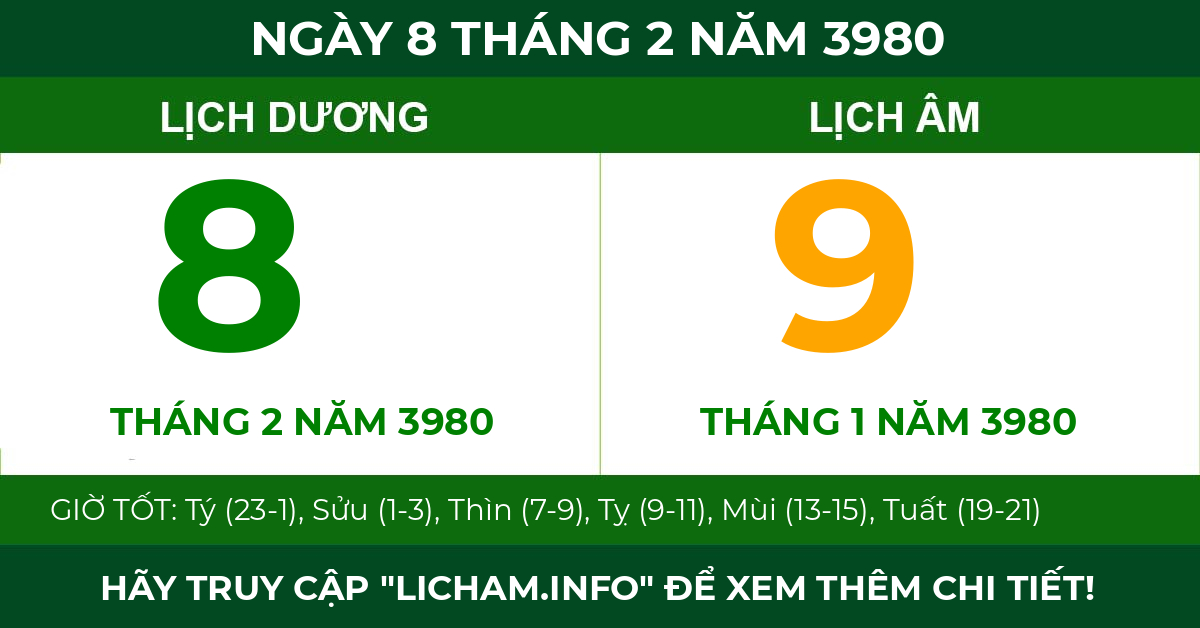 lịch âm ngày 8 tháng 2 năm 3980