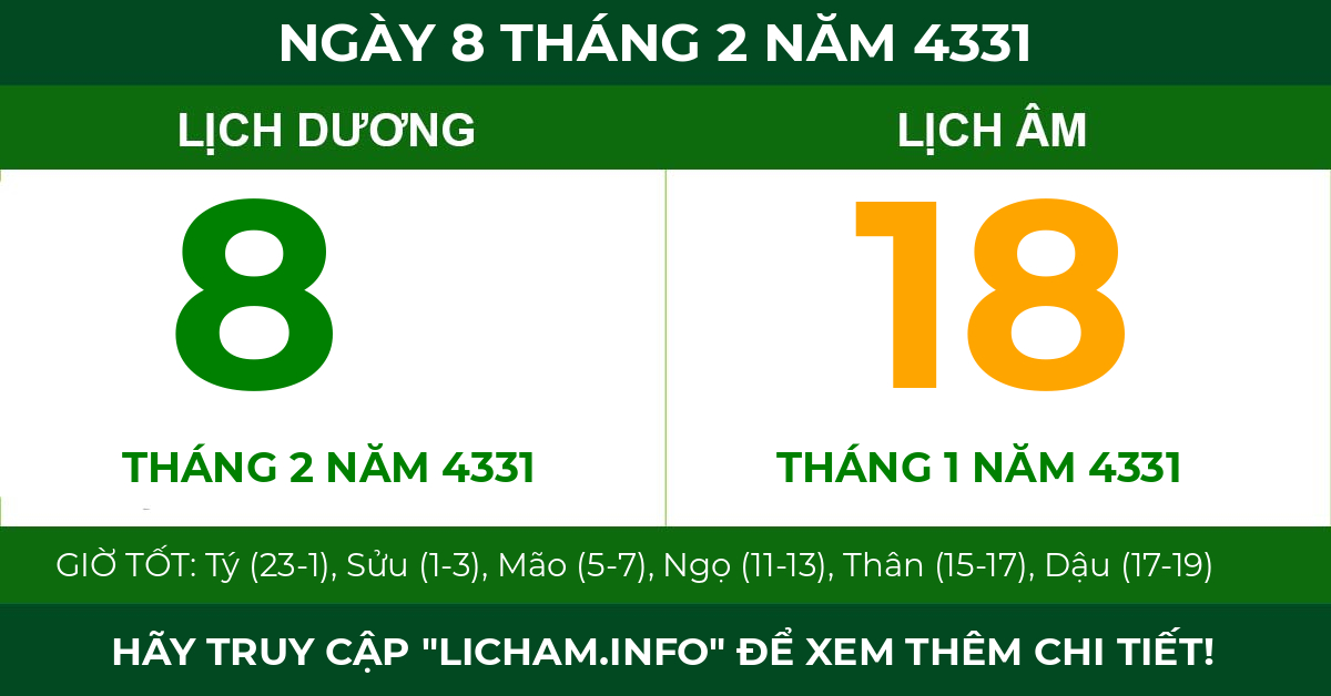 lịch âm ngày 8 tháng 2 năm 4331