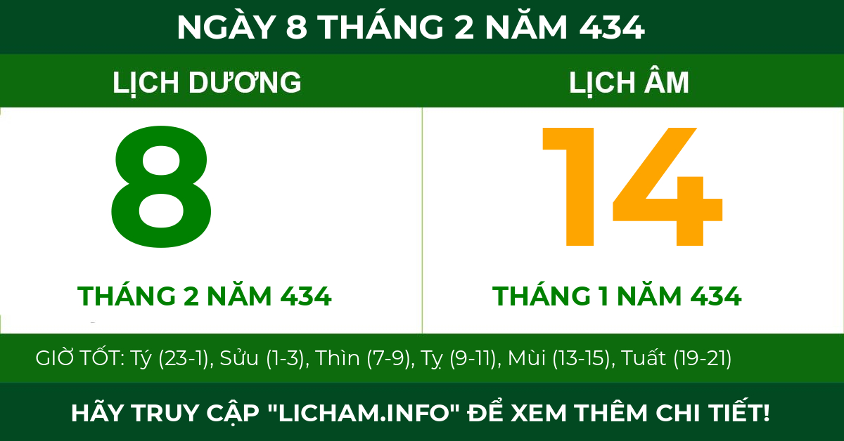 lịch âm ngày 8 tháng 2 năm 434