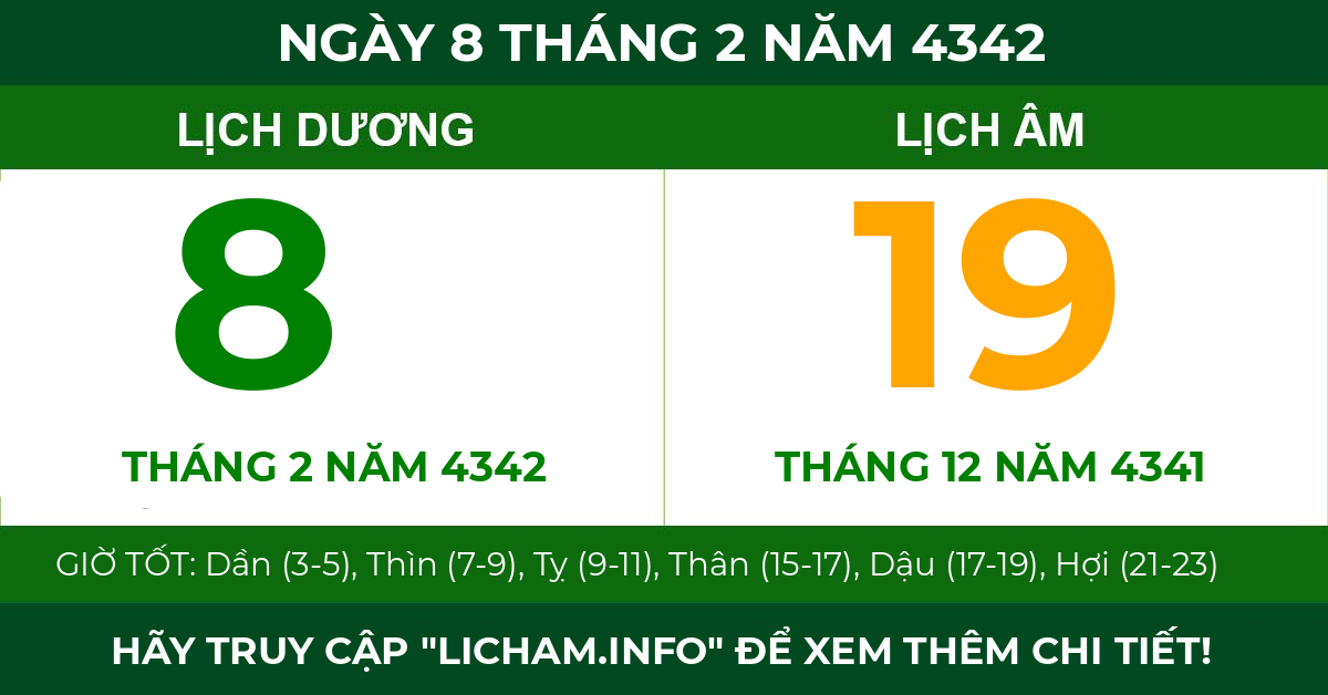 lịch âm ngày 8 tháng 2 năm 4342