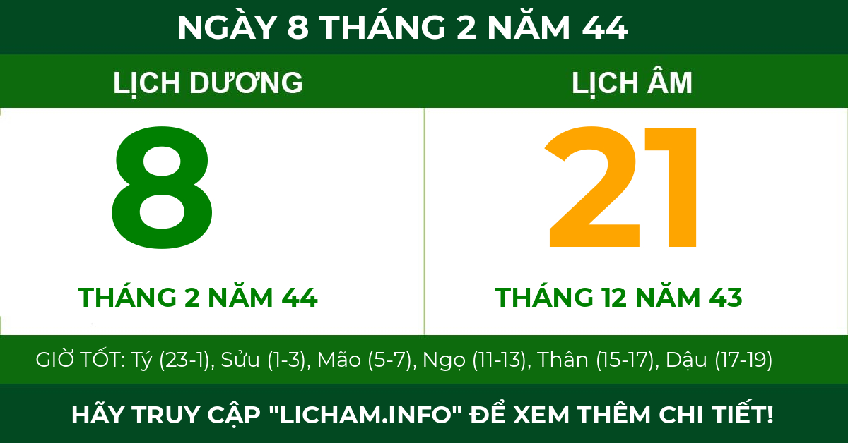 lịch âm ngày 8 tháng 2 năm 44