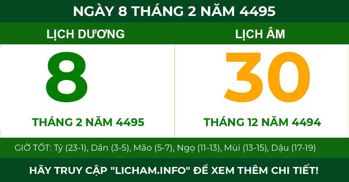 lịch âm ngày 8 tháng 2 năm 4495