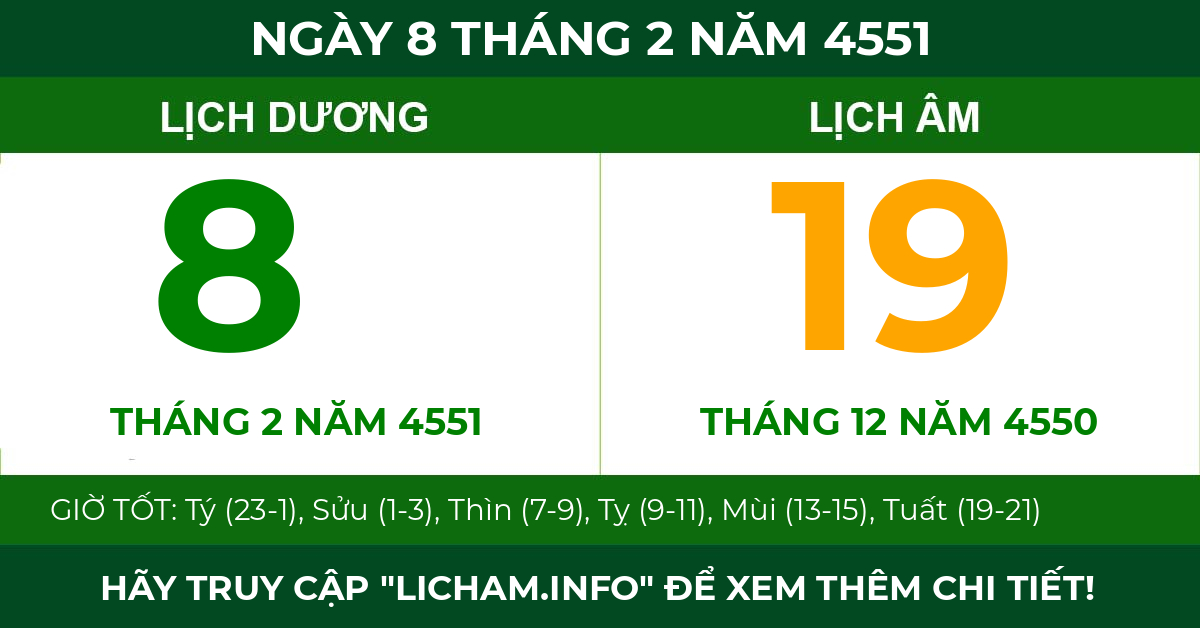 lịch âm ngày 8 tháng 2 năm 4551