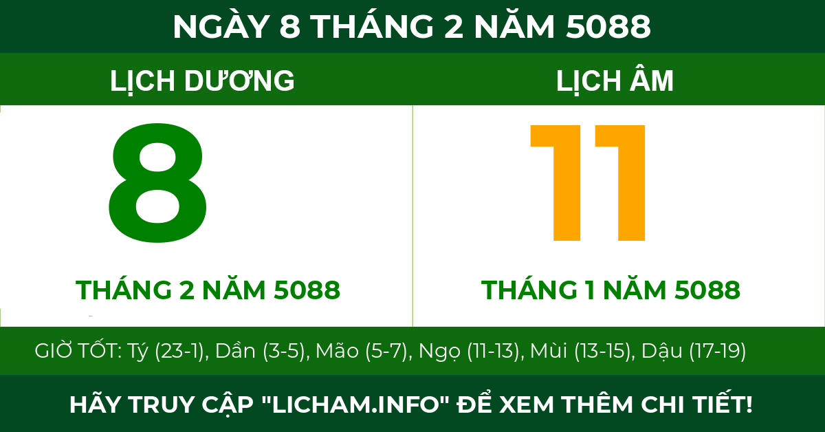 lịch âm ngày 8 tháng 2 năm 5088