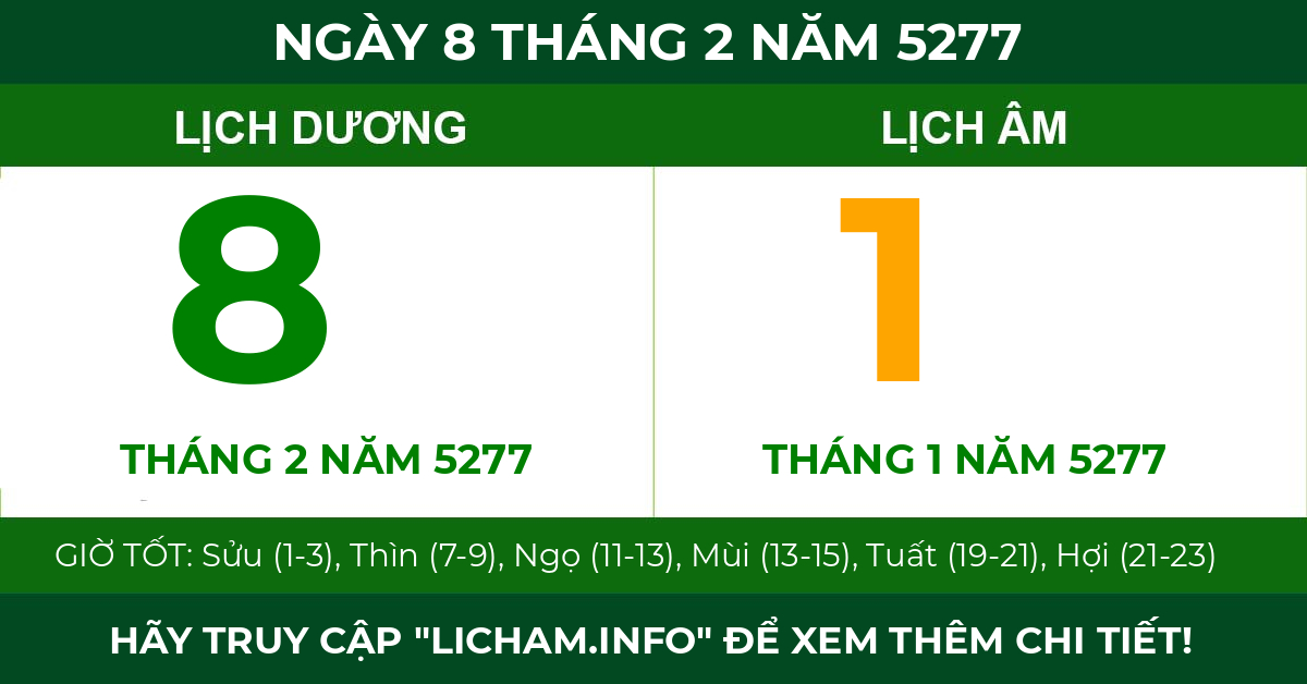 lịch âm ngày 8 tháng 2 năm 5277