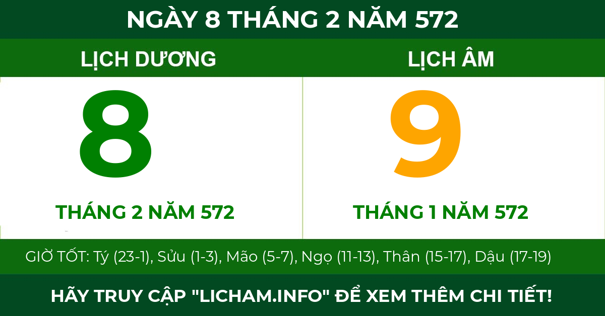 lịch âm ngày 8 tháng 2 năm 572