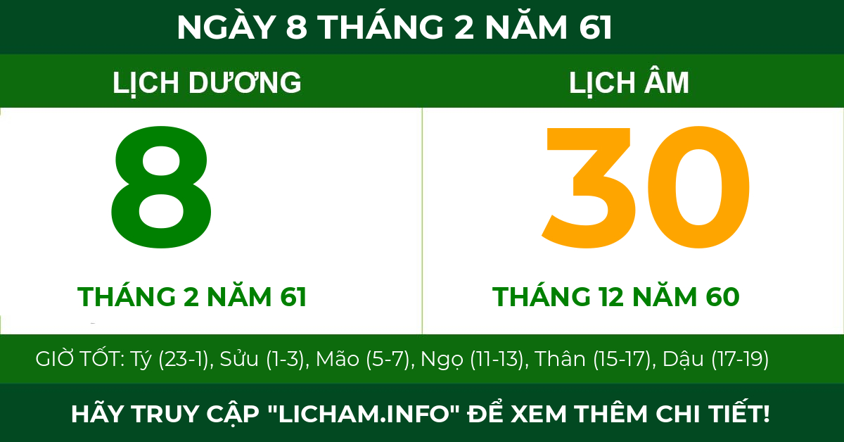lịch âm ngày 8 tháng 2 năm 61