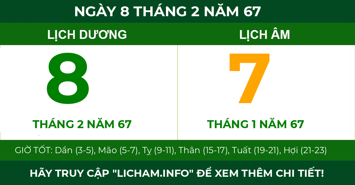 lịch âm ngày 8 tháng 2 năm 67