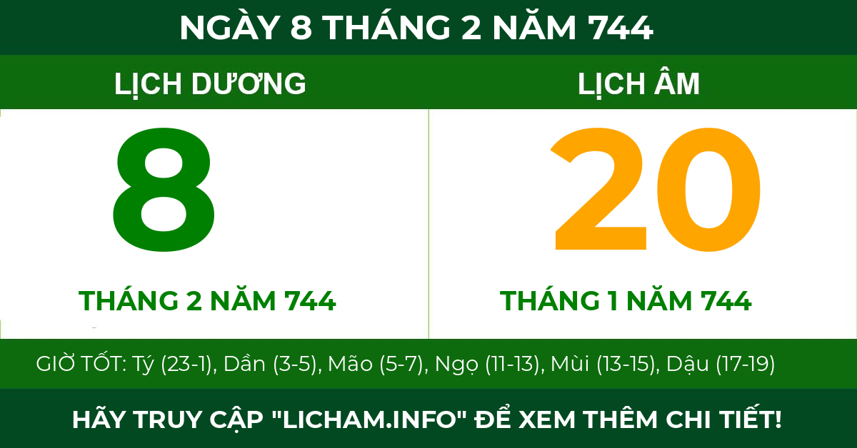 lịch âm ngày 8 tháng 2 năm 744