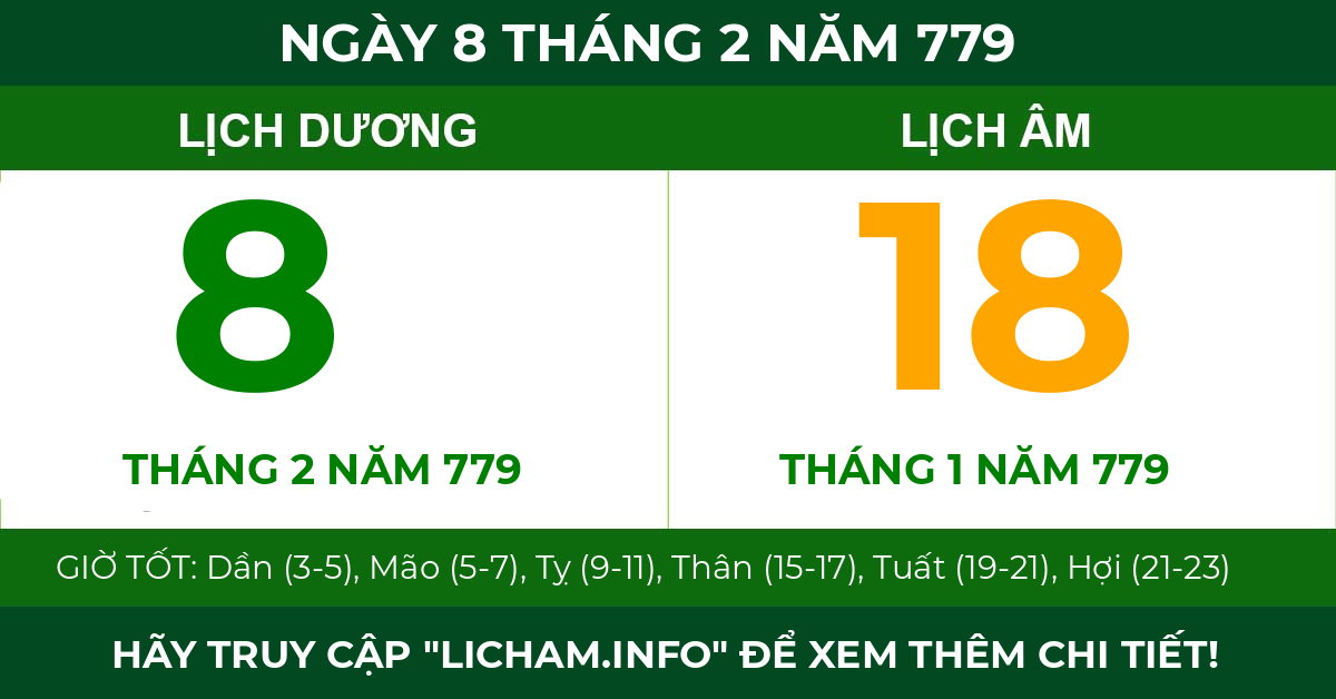 lịch âm ngày 8 tháng 2 năm 779