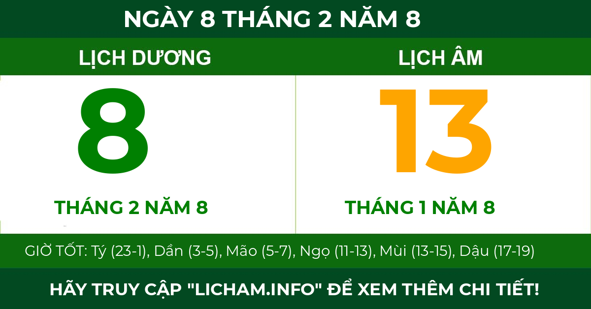 lịch âm ngày 8 tháng 2 năm 8