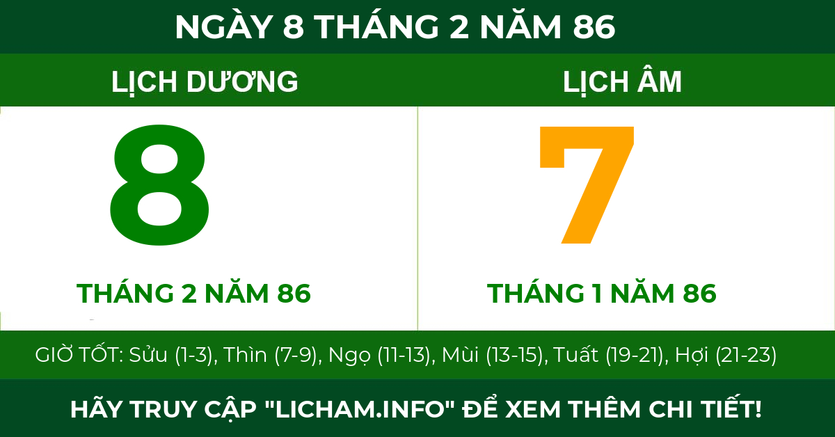 lịch âm ngày 8 tháng 2 năm 86