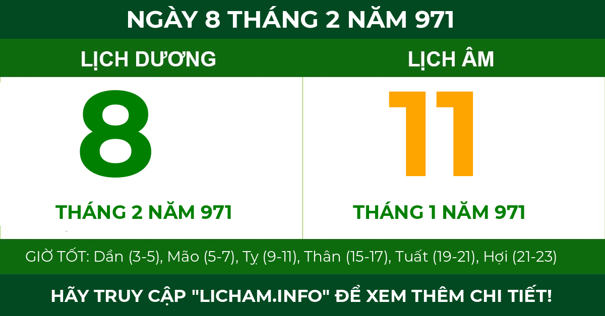 lịch âm ngày 8 tháng 2 năm 971