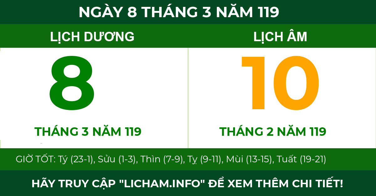 lịch âm ngày 8 tháng 3 năm 119