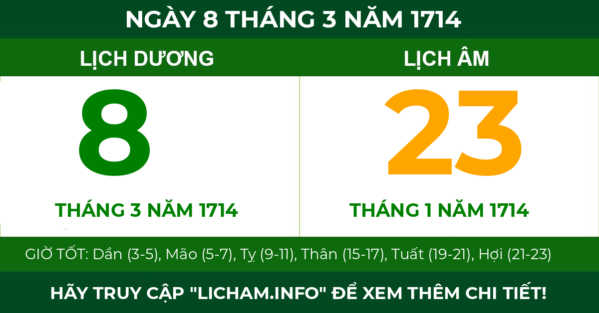 lịch âm ngày 8 tháng 3 năm 1714