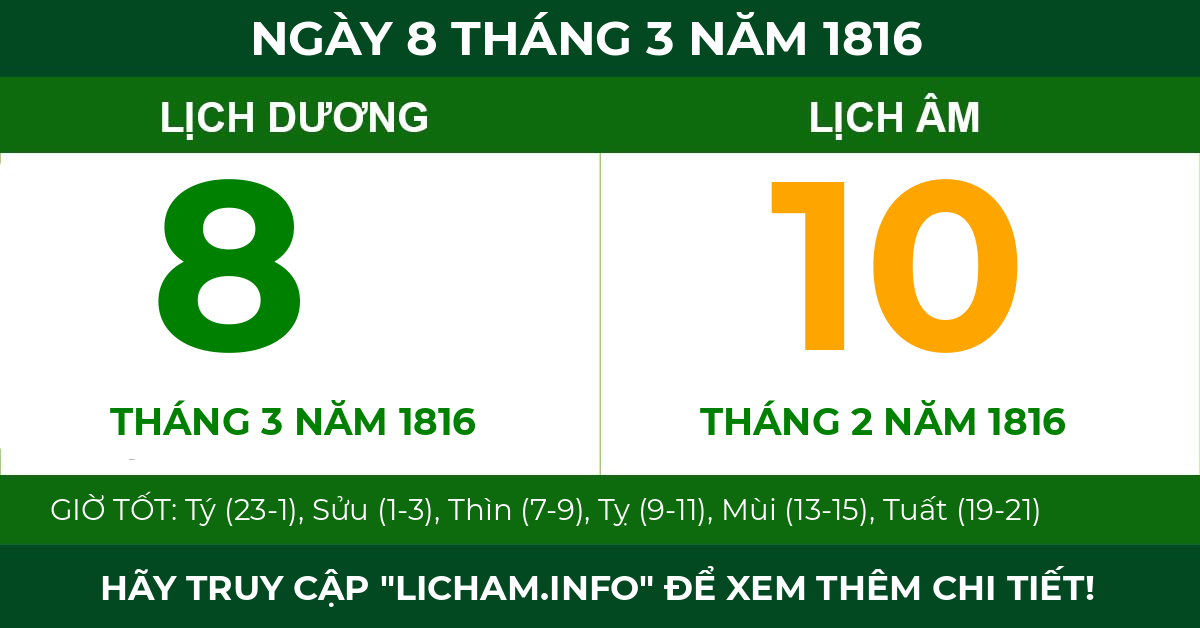 lịch âm ngày 8 tháng 3 năm 1816