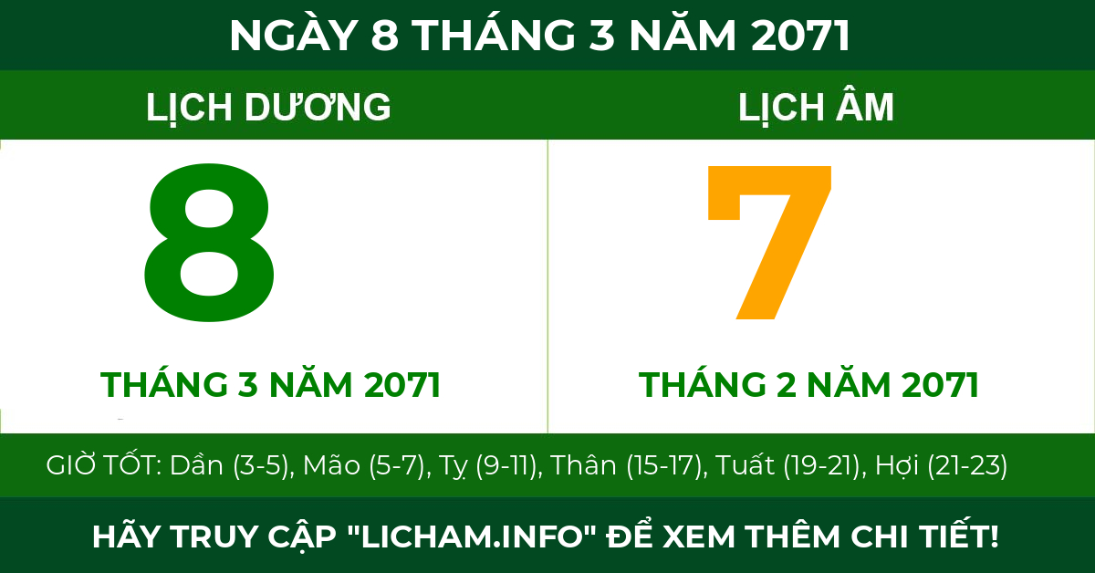 lịch âm ngày 8 tháng 3 năm 2071
