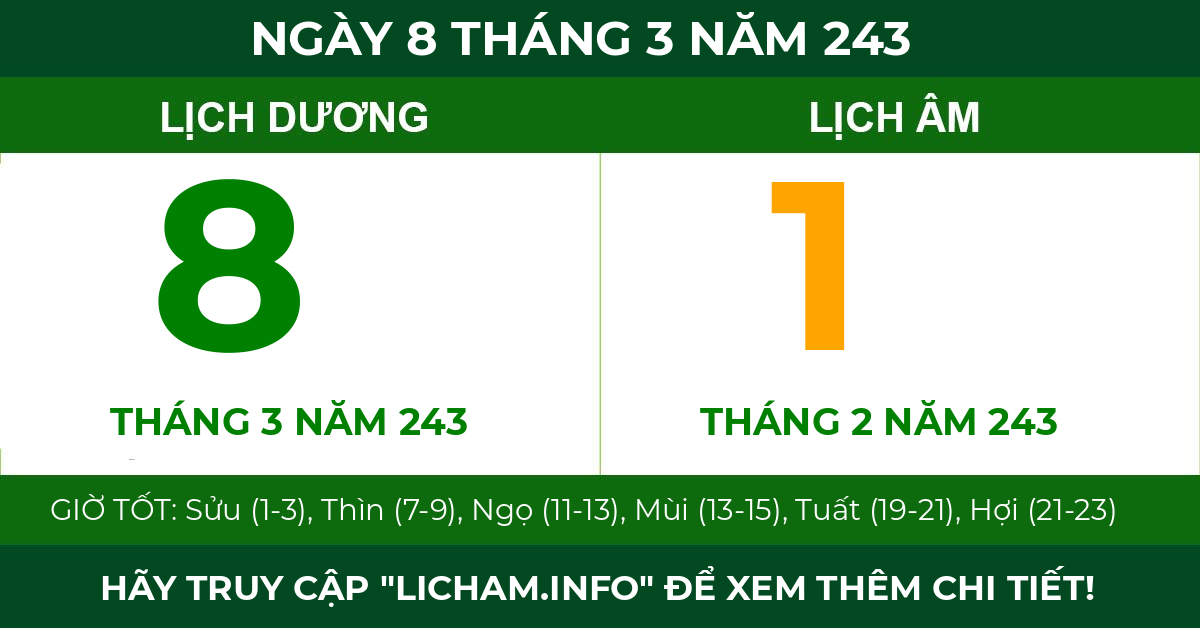 lịch âm ngày 8 tháng 3 năm 243