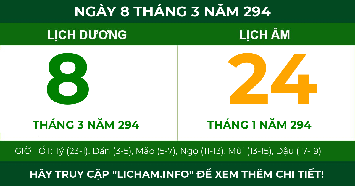 lịch âm ngày 8 tháng 3 năm 294