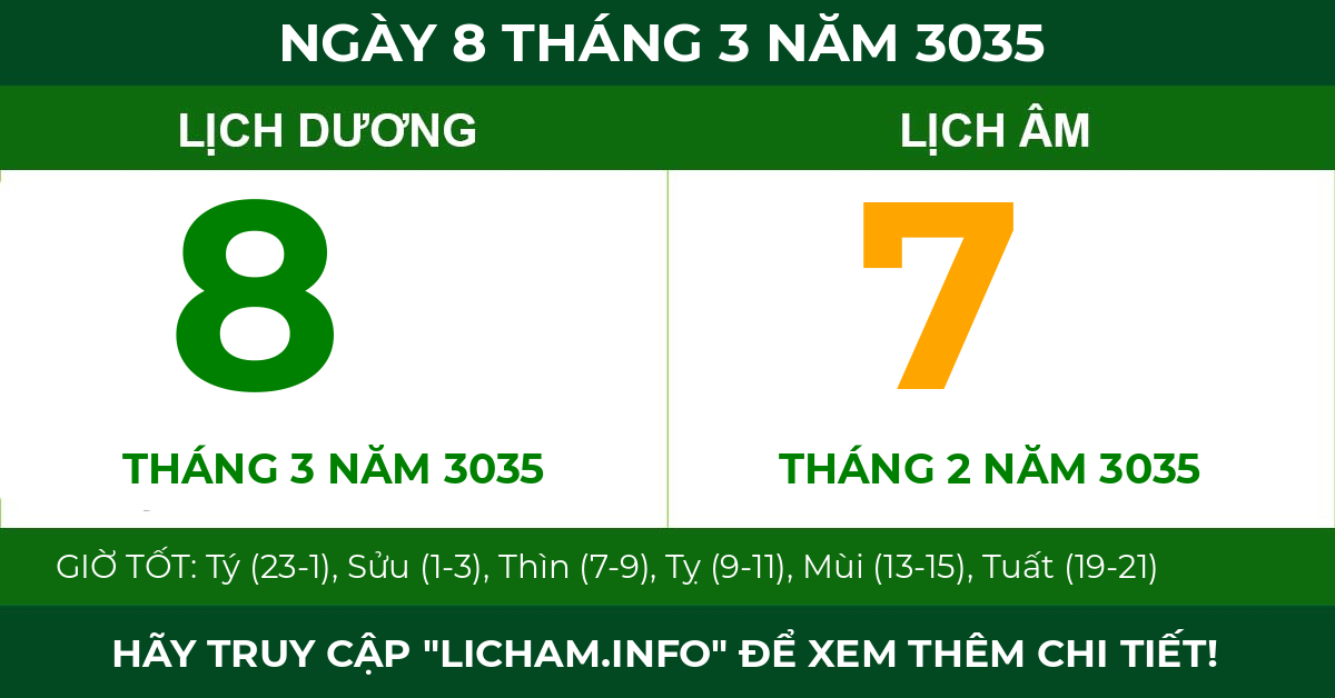 lịch âm ngày 8 tháng 3 năm 3035