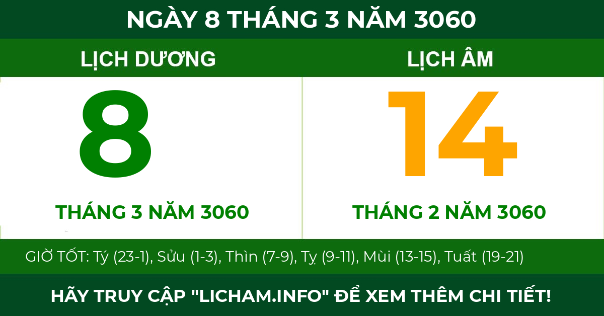 lịch âm ngày 8 tháng 3 năm 3060