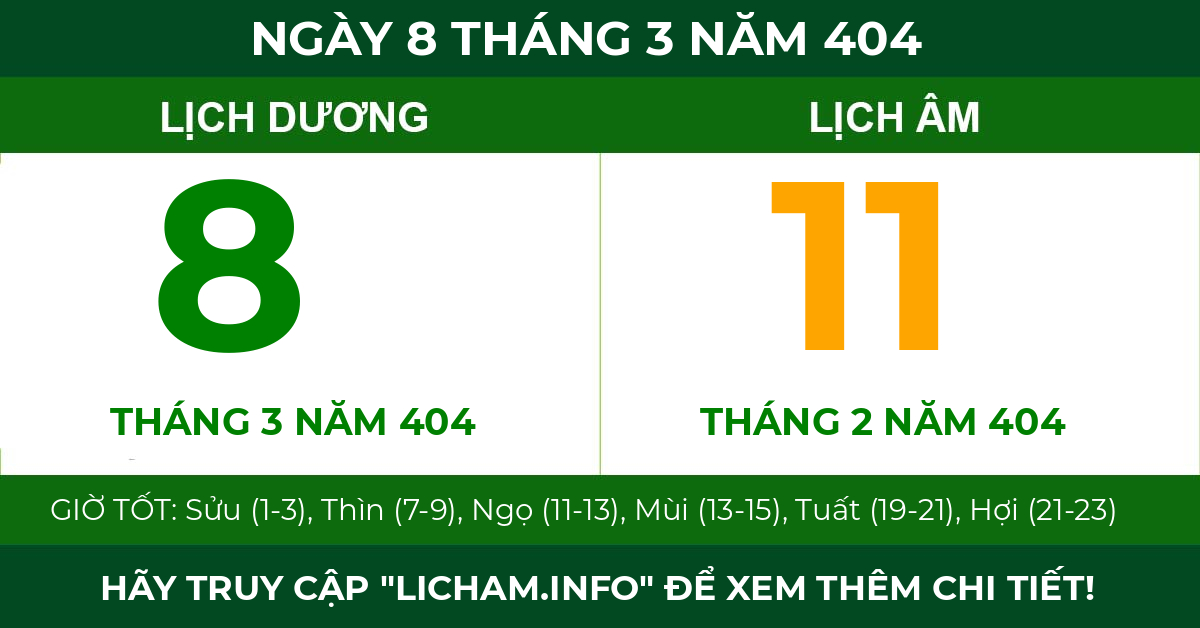 lịch âm ngày 8 tháng 3 năm 404