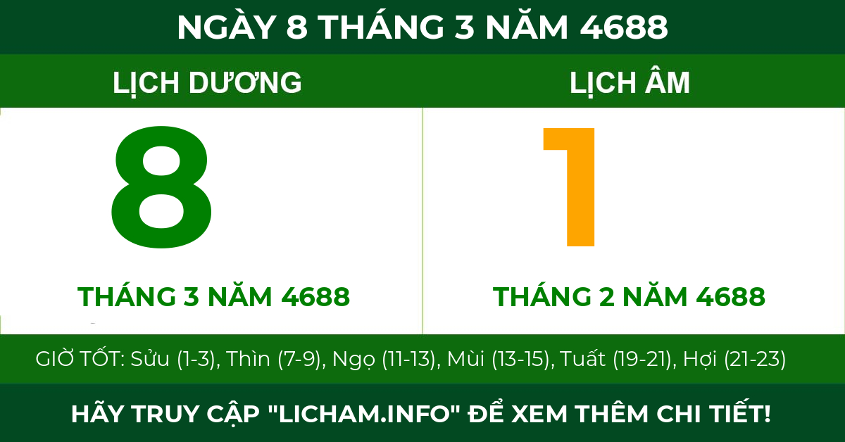 lịch âm ngày 8 tháng 3 năm 4688