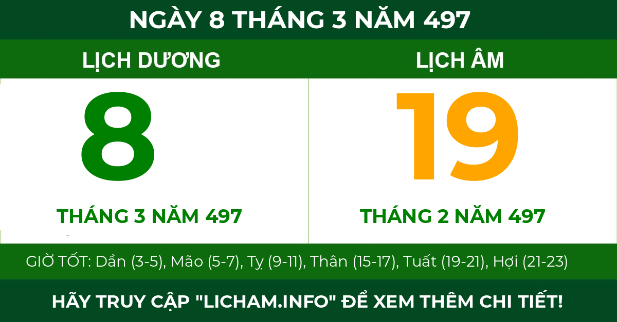 lịch âm ngày 8 tháng 3 năm 497