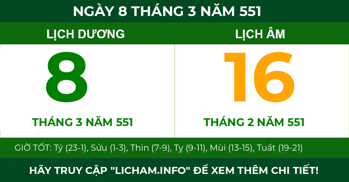 lịch âm ngày 8 tháng 3 năm 551