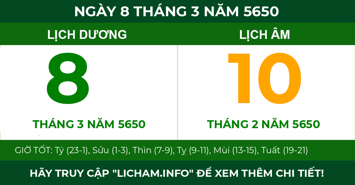 lịch âm ngày 8 tháng 3 năm 5650