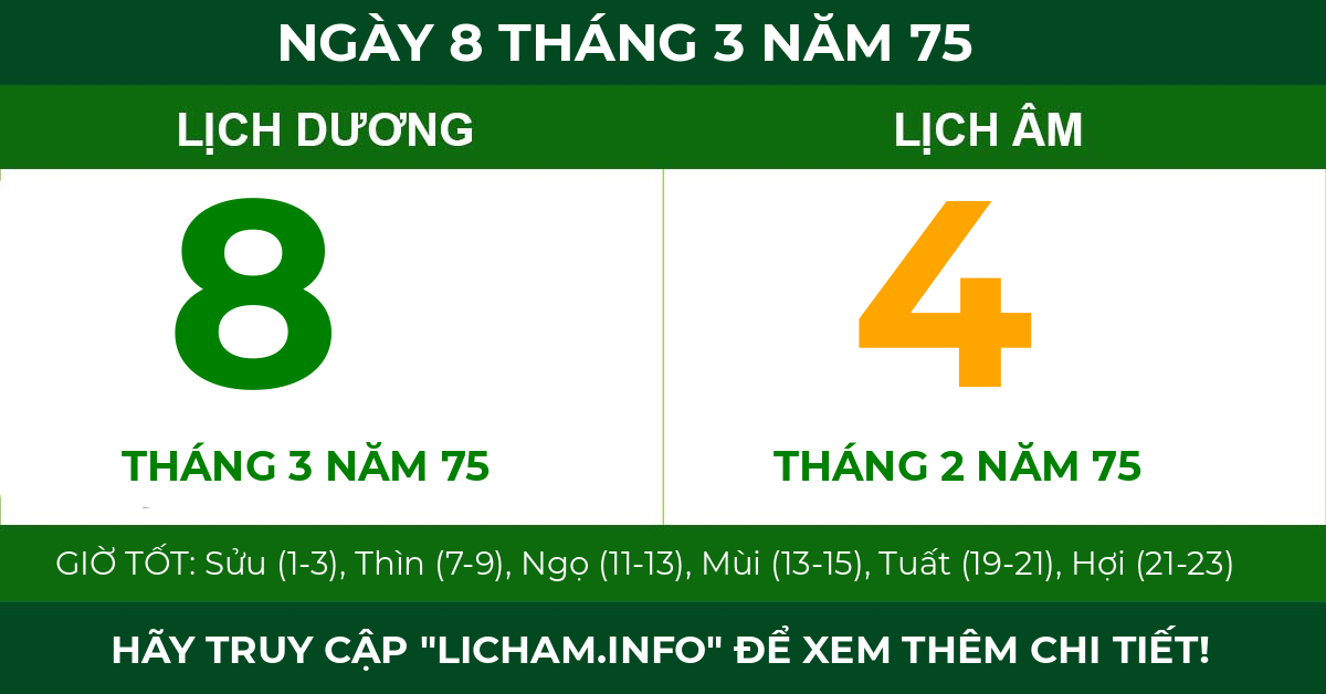 lịch âm ngày 8 tháng 3 năm 75