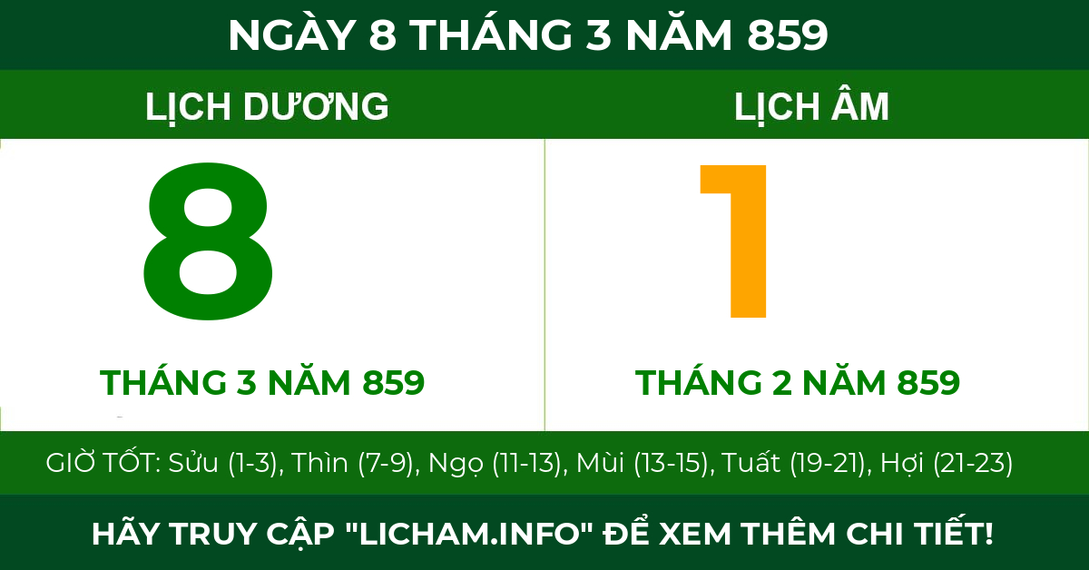 lịch âm ngày 8 tháng 3 năm 859