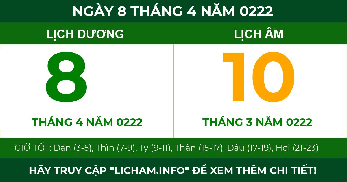 lịch âm ngày 8 tháng 4 năm 0222