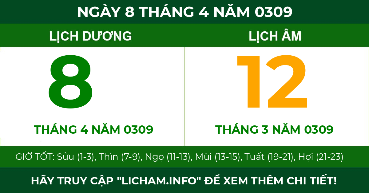 lịch âm ngày 8 tháng 4 năm 0309