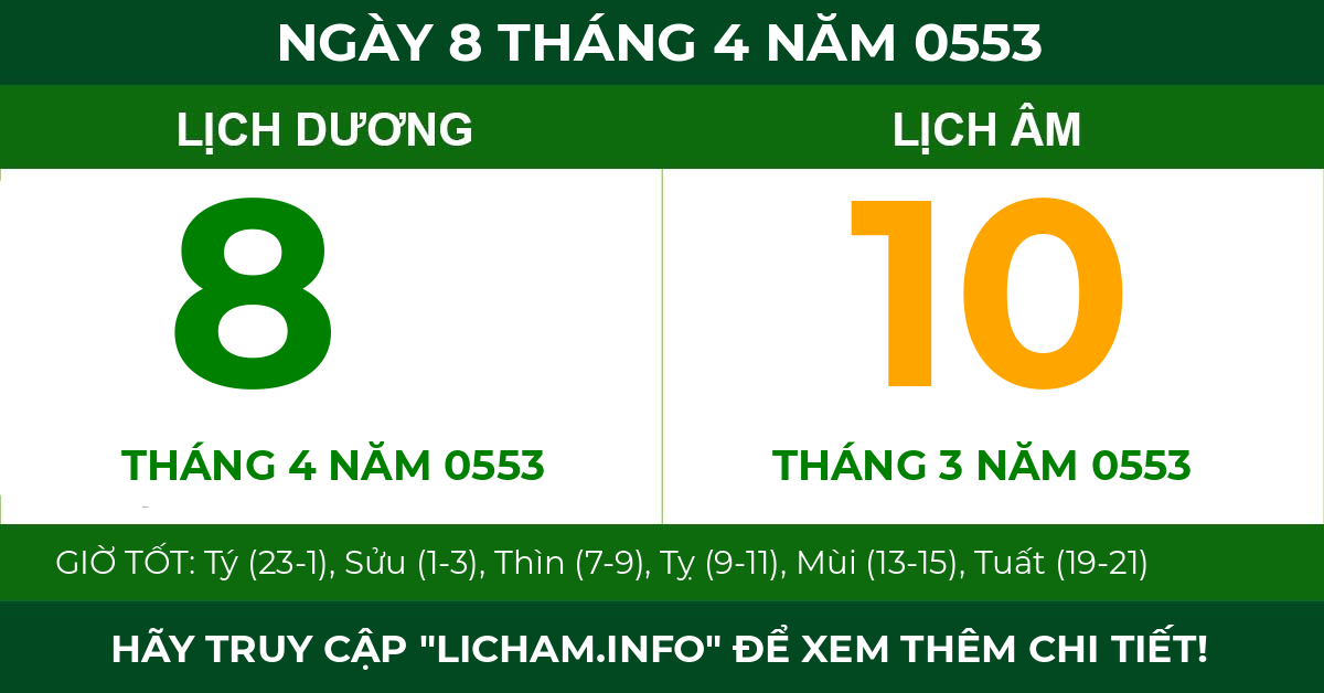 lịch âm ngày 8 tháng 4 năm 0553