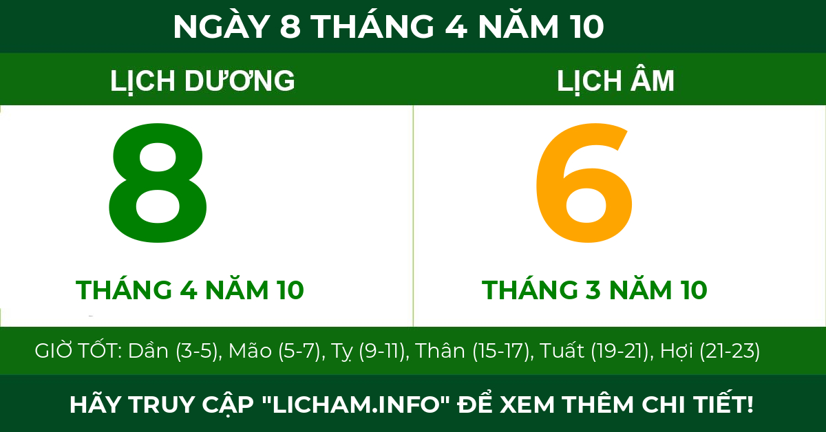 lịch âm ngày 8 tháng 4 năm 10