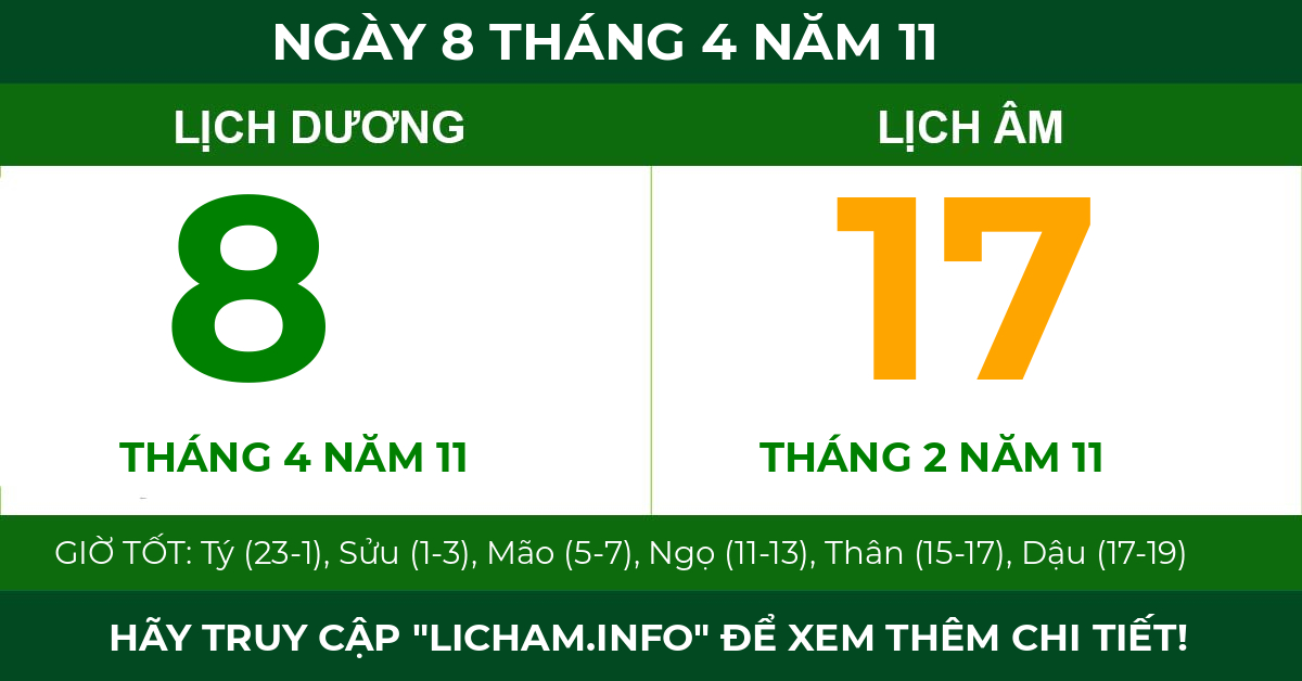 lịch âm ngày 8 tháng 4 năm 11