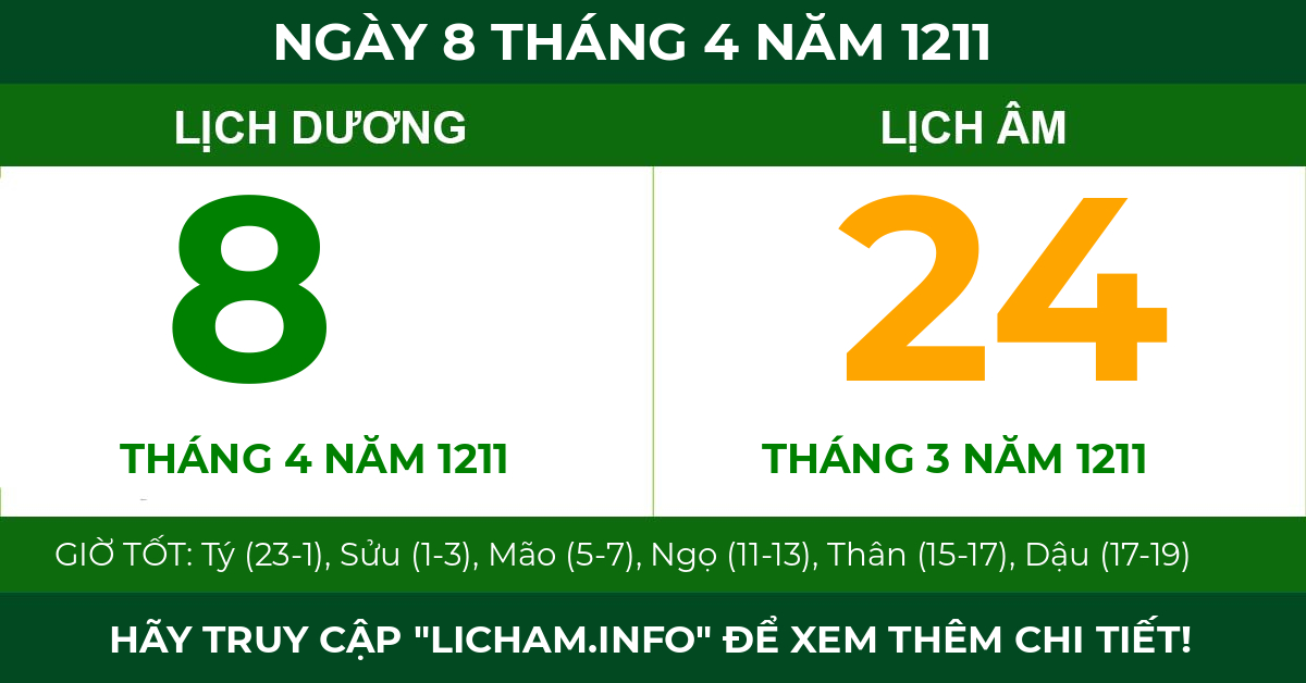 lịch âm ngày 8 tháng 4 năm 1211