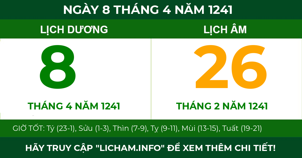 lịch âm ngày 8 tháng 4 năm 1241