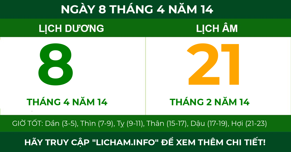 lịch âm ngày 8 tháng 4 năm 14
